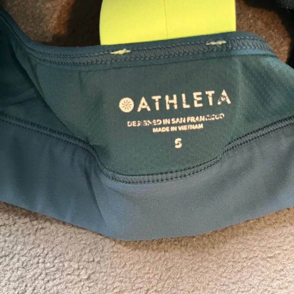 Athleta Rise Up Sports Bra Small Teal Green Neon High Impact Athletic Activewear